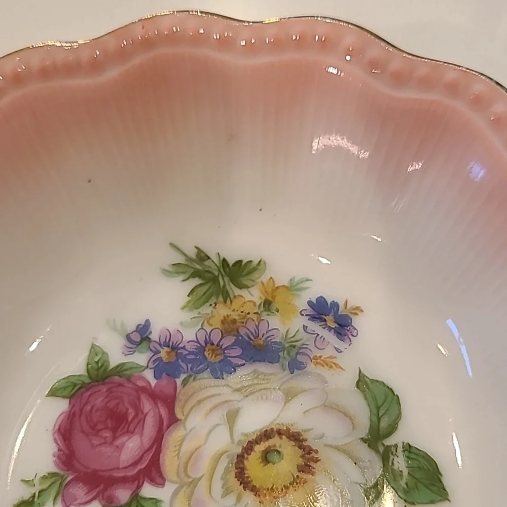 Vintage porcelain pink floral trinket dish